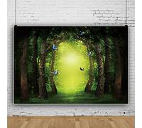 Bovlleetd 9x6ft Enchanted Forest Backdrop Green Fairy Tale Forest Green Light Sparkling Forest Photography Background Wonderland Blue Butterfly Flying Background