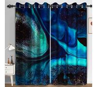 Bovlleetd Abstract Blue Marble Blackout Curtains Thermal Insulated Drapes Chic Ink Glitter Printed Curtains for Bedroom 55x88inch (Width x Length) Set 2 Panels