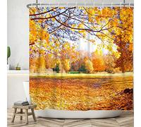Bovlleetd Autumn Shower Curtain Forest Yellow Shower Curtains Natural Scenery Bathtub Decorative Curtain with Hooks Fall Thanksgiving Theme Bath Decor 71x71inch