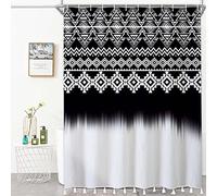 Bovlleetd Black and White Tassel Shower Curtain Black Ombre Moroccan Modern Farmhouse Tassel Shower Curtain Bohemian Shower Curtains for Bathroom with Tassels 72Wx72H