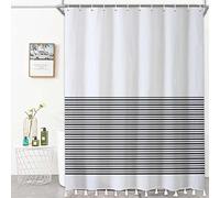 Bovlleetd Black and White Tassel Shower Curtain Boho Modern Farmhouse Bath Curtain Geometric Striped Fabric Shower Curtain with Tassels for Bathroom Home Decors 72Wx72H