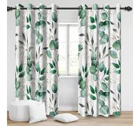 Bovlleetd Botanical Leaves Blackout Curtains, 72" Lx46 W Sage Green Gold Eucalyptus Window Curtains Watercolor Plant Polyester Thermal Insulated Curtains for Home Living Room, 2 Panels