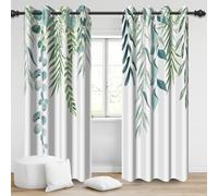 Bovlleetd Botanical Leaves Blackout Curtains, Sage Green Eucalyptus Leaves Branches Window Curtains Plant Floral Polyester Thermal Insulated Curtains for Home Decor, 2 Panels 57" Lx55 W
