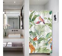 Bovlleetd Botanical Shower Curtain - Small Bathroom Stall, Tropical Plant, Banana Leaves, Spring Hummingbird - Polyester Fabric 92x183cm