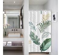 Bovlleetd Botanical Stall Small Green Leaf Watercolor Plant Pattern Shower Curtain Chic Gold Leaves for Bathtub Elegant Decorative 92x183cm