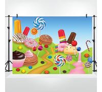 Bovlleetd Candy Land Backdrop 9x6ft Cartoon Donut Candy Rainbow Lollipop Icecream Cake Photography Background Sweet Candy Party Theme Baby Shower Birthday Party Decoration Photo Props Vinyl