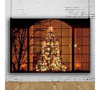 Bovlleetd Christmas Tree Photography Backdrop Window Candle Light Scene Photo Backdrops Xmas Gifts Party Background Home Christmas Eve Decoration Photo Booth Studio Props 7x5ft