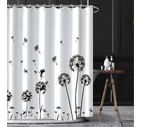 Bovlleetd Dandelion Shower Curtain Black And White Simple Flying Dandelion Elf Bathroom Curtain Bathroom Floral Design with Hook Waterproof Customizable Art Curtain 71x71inch