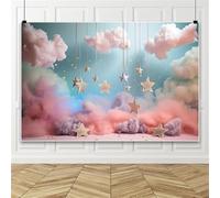 Bovlleetd Dreamy Purple and Pink Cotton Clouds Stars Photography Backdrop, Backdrop for Baby Shower Birthdays Party Graduation Ceremonies Weddings 5x3ft Vinyl