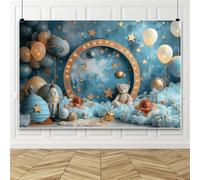 Bovlleetd Dreamy Space Adventurer Photography Backdrop, Teddy Bear Balloon Rocket Party Backdrop, Backdrop for Baby Shower Birthdays Graduation Ceremonies Weddings 5x3ft Vinyl
