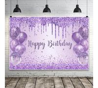 Bovlleetd Dreamy Violet Sequin Happy Birthday Backdrop sparkling Purple Balloon Photography Backdrop for Party Decoration 7x5ft Vinyl