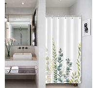 Bovlleetd Eucalyptus Leaf Small Stall Shower Curtain Spring Sage Green Plant Fabric Bathtub Curtain Watercolor Plant Washable Waterproof Polyester Shower Curtain for Bathroom 92x183cm