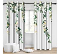 Bovlleetd Eucalyptus Leaves Blackout Curtains, Polyester Watercolor Floral Green Gold Botanical Leaf Window Curtains for Home Bedroom Decor 2 Panels Set,54" Lx46 W