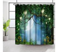 Bovlleetd Fantasy Forest Shower Curtain - Moonlight Starry Sky for Bathroom - Quiet Nature Atmosphere Lanterns on Magic Tree - 36Wx72L