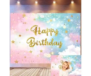 Bovlleetd Fantasy Watercolour Style Happy Birthday Backdrop Haze of Dreams Photography Backdrop Twilight Zone Baby Shower Backdrop for Party 7x5ft Vinyl