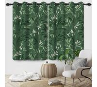 Bovlleetd Forest Green Leaf Window Curtains Nature Botanical Plant Room Darkening Window Drapes Branches Leaves Print Curtains for Dormitory 46 x 54 Inches (Width x Length), Dark Green, 2 Panels