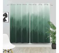 Bovlleetd Green Blackout Curtains for Bedroom Gradient Color Forest Ombre Thermal Insulated Window Drapes Noise Reduction Curtains for Living Room 55x96inch (Width x Length) Set 2 Panels