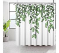 Bovlleetd Green Leaves Shower Curtain 153x183cm Plants Leaves on White Shower Curtains Botanical on The Top Plant Bathroom Curtain Waterproof Polyester Fabric with 10 Hooks