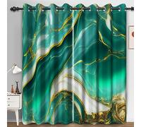 Bovlleetd Green Marble Blackout Curtains for Bedroom Modern Aesthetic Room Darkening Green Gold Glitter Fluid Eyelet Window Curtains 55x88inch (Width x Length) Set 2 Panels