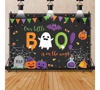 Bovlleetd Halloween Baby Shower Backdrop Halloween Happy Boo Day Backdrop Banner Cartoon Pumpkin Ghost Photography Backdrop Trick or Treat Supplies Cake Table Decorations Photo Booth Props 6x4ft