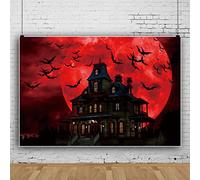 Bovlleetd Halloween Night Backdrop Blood Moon Flying Bats Castle Halloween Photo Backdrop Horror Vampire Party Decorations Supplies Children Adults Portrait Photo Studio Props 7x5ft