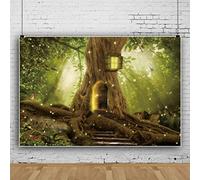 Bovlleetd Magic Forest Glowing Tree House Photography Background - 7x5ft Fairytale Wonderland with Butterfly, Green Giant Tree for Studio