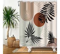 Bovlleetd Mid Centure Abstract Shower Curtain Boho Modern Arch Sun Plant Aesthetic Shower Curtain for Bathroom Minimalistic Leaves Geometric Neutral Home Bathroom Decoration 60" Wx72 H