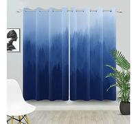 Bovlleetd Navy Blue Ombre Window Curtains Misty Forest Light Blocking Window Treatments Noise Reduction Blackout Curtains for Bedroom Living Room 55x57inch (Width x Length) Set 2 Panels