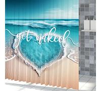 Bovlleetd Ocean Get Naked Shower Curtain Beach Love Paradise Pretty Sea Wave Love Heart Sand Blue Sky Hawaiian Exotic Creative Bathroom Shower Curtain Polyester Fabric Bathroom Accessories