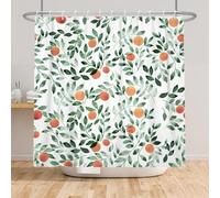 Bovlleetd Orange Fruit Shower Curtains Ink Painting Watercolor Green Allover Leaves Botanical Pattern Shower Curtain for Bathroom Pretty Cute Bathtub Shower Curtain Waterproof 72" Wx84 H