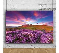 Bovlleetd Purple Floral Field Background Mountain View Dreamy Sunset Nature Scenery Photography Background Home Wallpaper Travel Artistic Photo Studio Props 7x5ft