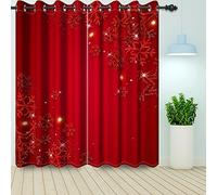 Bovlleetd Red Chirstmas Festival Curtains Eyelet Blackout Room Darkening Window Curtains with Snowflake Print Curtains for Bedroom Living Room Decorative Window Drapes 2 Pieces 46Wx54H