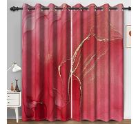Bovlleetd Red Marble Window Curtains for Bedroom Art Gold Glitter Texture Drapes for Living Room Luxury Thermal Insulated Blackout Curtains 46x90inch (Width x Length) Set 2 Panels