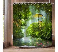 Bovlleetd River Shower Curtain Natural Scenery Green Plants Lotus Leaf Stone Big Mushroom Shower Curtains Waterproof Bathroom Partition Decorative Curtain Beautiful Art Curtain 60x72inch