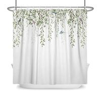 Bovlleetd Sage Green Leaves Shower Curtain Weeping Willows Hummingbird Birds White Background Bathroom Curtain 60"x72" Waterproof Polyester Fabric Set 10 Holes