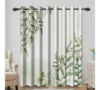 Bovlleetd Sage Green Leaves Window Curtains Spring Watercolor Nature Eucalyptus Leaf Printed Thermal Insulated Curtains Aesthetic Design Decorative Bedroom Curtains set 2 Panels 46Wx72H