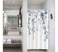 Bovlleetd Small Barn Leaf Shower Curtain Watercolor Plant Botanical Blue Gold Eucalyptus Leaves Shower Curtain for RV and Camper Polyester Fabric Bathroom Decor 92x183cm