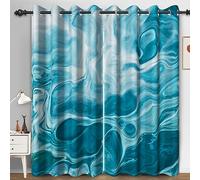 Bovlleetd Teal Blue Mable Window Curtains for Bedroom Abstract Water Liquid Energy Saving Eyelet Curtains Room Darkening Curtains for Bedroom 55x96inch (Width x Length) Set 2 Panels