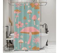 Bovlleetd Turquoise Fabric Shower Curtain Small Stall Bohemian Flowers Cute Mushroom Shower Curtain for Bathroom Water Repellent 36Wx72H Teal Bathroom Curtain Set with 12 Hooks 6 Holes