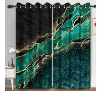Bovlleetd Turquoise Marble Blackout Curtains for Dormitory Golden Abstract Modern Aesthetic Curtain Water Liquid Art Window Drapes for Bedroom 55x96inch (Width x Length) Set 2 Panels