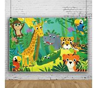 Bovlleetd Wild Jungle Animal Backdrop Forest Cartoon Giraffe Leopard Tiger Hippo Jungle Theme Backdrop for Photography Zoo Themed Party Kid Room Decoration Photo Studio Props 6x4ft