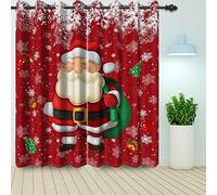Bovlleetd Winter Christmas Window Curtains for Living Room Cartoon Santa Claus Xmas Tree Snowflake Thermal Insulated Red Blackout Curtain for Bedroom Window Treatment Drapes 2 Pieces 46Wx72H