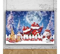 Bovlleetd Winter Wonderland Backdrop Fairytale Christmas Snowman Snowflake Full Moon Photography Background Xmas Party Decorations Santa Claus Gift Banner Decor Backdrops 5x4ft