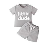 BOVOSHA Baby Boys' Gray Short Set for Toddlers Letter Graphic Summer Outfit (Gary,6-12M)