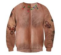 BOVOSHA Ugly Christmas Jumper Adult Men 3D Novelty Pullover Women Funny Sweatshirt for Unisex Couple Xmas Gifts Long Sleeve Crew Neck Shirt (Brown, 3XL)