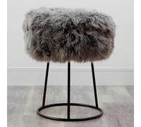bovril sheepskin stool with black metal legs in grey