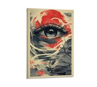 BoVrilyx Abstract Eye Wall Art Poster Surreal Red And Black Face Illustration with Nature Elements Modern Emotional Expression Print Studio Office Artistic Canvas Decor Gift 08x12inch Frame