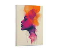 BoVrilyx Abstract Female Portrait Wall Art Vibrant Pink Andange Minimalist Line Art Living Room Office Decor Modern Aesthetic Face Silhouette Painting on Canvas Contemporary H Gift 24x36inch Frame