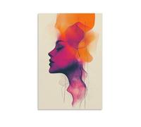 BoVrilyx Abstract Female Portrait Wall Art Vibrant Pink Andange Minimalist Line Art Living Room Office Decor Modern Aesthetic Face Silhouette Painting on Canvas Contemporary H Gift 20x30inch Unframe