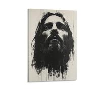 BoVrilyx Black And White Jesus Face Canvas Wall Art Abstract Religious Poster in Ink Drip Style for Living Room Chapel Office Prayer Space Spiritual Christian Decor Gift 20x30inch(50x75cm) Framed